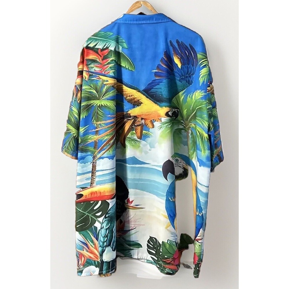 Mens Hardaddy Hawaiian Shirt Blue & Gold Macaw Ocean Beach Bird Sz 3XL CLEAN - Picture 4 of 7